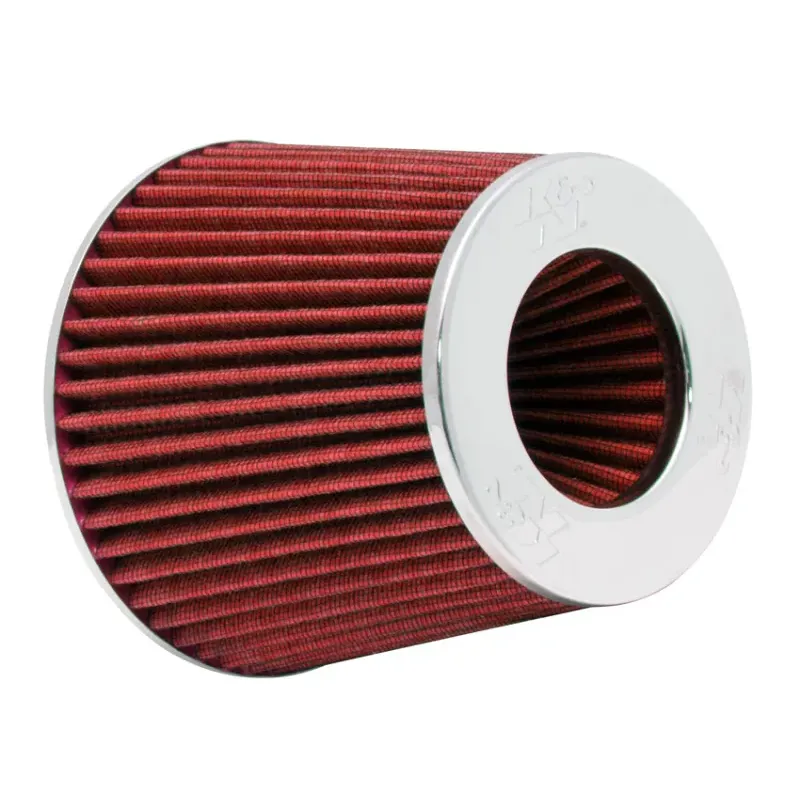 K&N Universal Air Filter Chrome Round Tapered Red - 4in Flange ID x 1.125in Flange Length x 5.5in H