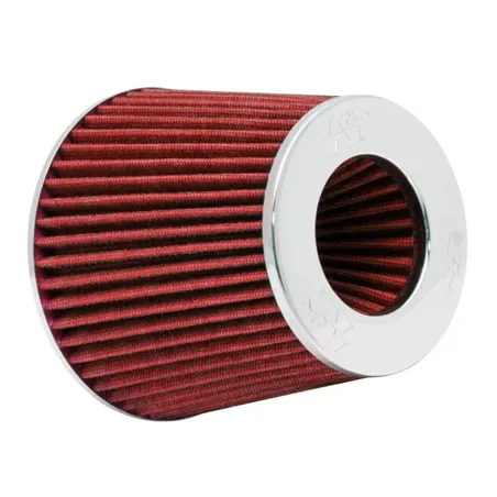 K&N Universal Air Filter Chrome Round Tapered Red - 4in Flange ID x 1.125in Flange Length x 5.5in H