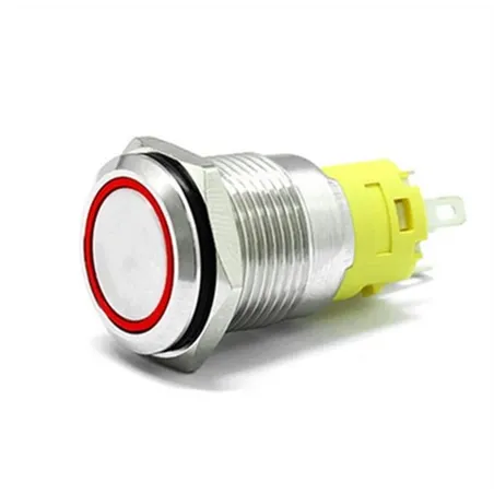 16mm Chrome Latching Push Button Switch - Red LED