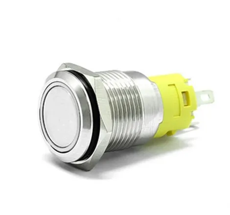 16mm Chrome Latching Push Button Switch - White LED