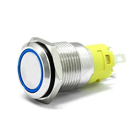 19mm Chrome Latching Push Button Switch - Blue LED