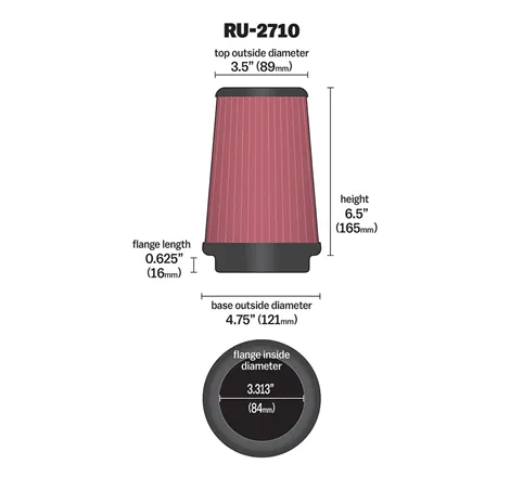 K&N Universal Filter Round (84mm Flange ID / 121mm Base OD / 165mm Height)