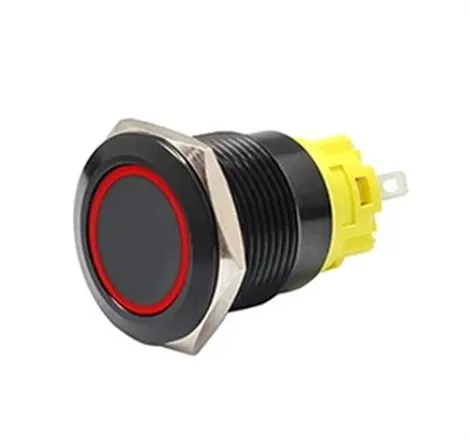 19mm Black Latching Push Button Switch - Red LED