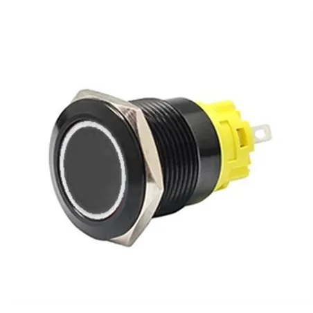 19mm Black Latching Push Button Switch - White LED