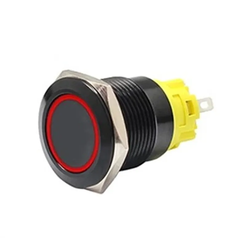 16mm Black Momentary Black Push Button Switch - Red LED