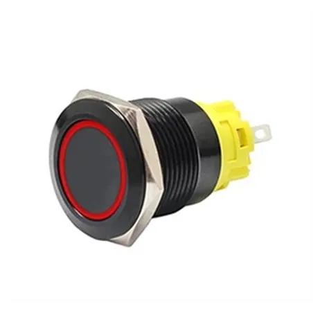 16mm Black Momentary Black Push Button Switch - Red LED