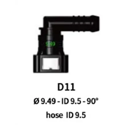 Quick Release 9.49F to 10mm Barb 90 Degree (ID 9.5)