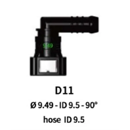 Quick Release 9.49F to 10mm Barb 90 Degree (ID 9.5)