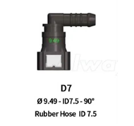 Quick Release 9.49F to 10mm Barb 90 Degree (ID 7.5)